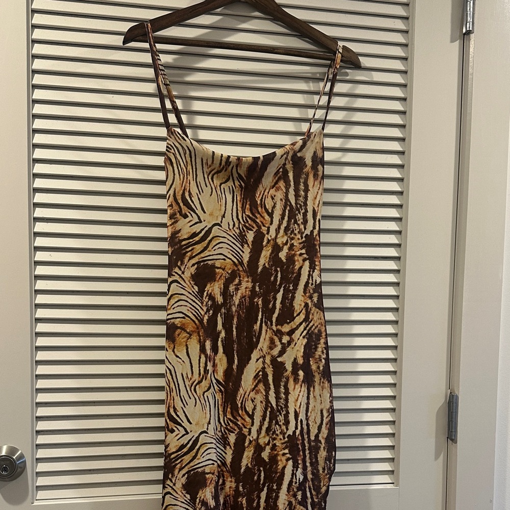 PrettyLittleThing Beige and Brown Slip Dress